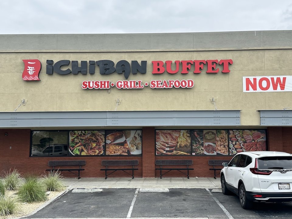 Spacious Asian buffet dining room with many tables.